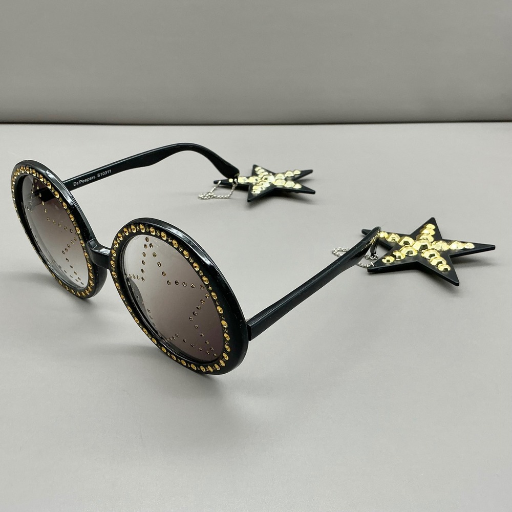 Dr.Peepers Sunglasses Womens Black Gold Tone Star Rhinestone Round